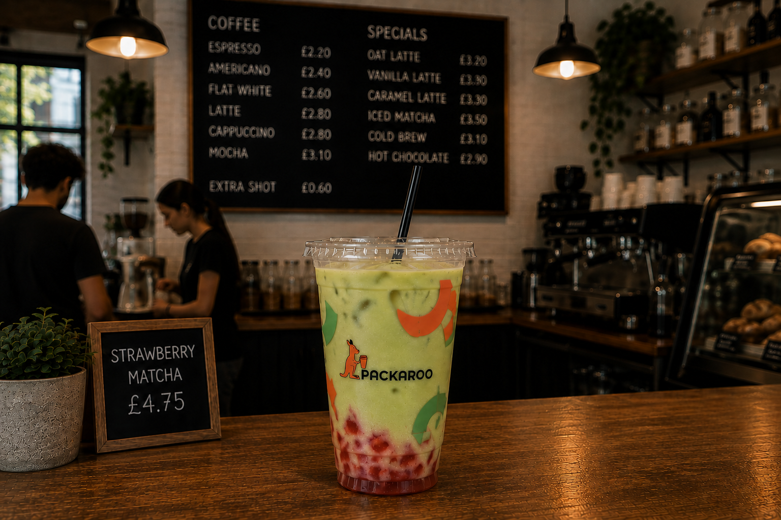 The same drink in a custom branded Packaroo cup