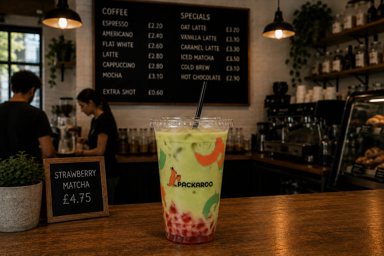 The same drink in a custom branded Packaroo cup